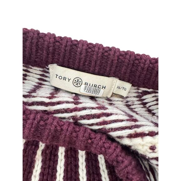 ✨ Tory Burch 100% Wool Fair Isle Sweater – Burgundy/Cream/Mustard – Size XL ✨ - Picture 5 of 12